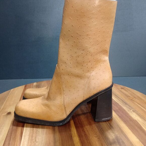 MIA Shoes - MIA Vintage Boots Sz 8.5 Ostrich Y2K Chunky Heel 90s Leather Bratz Platform GoGo